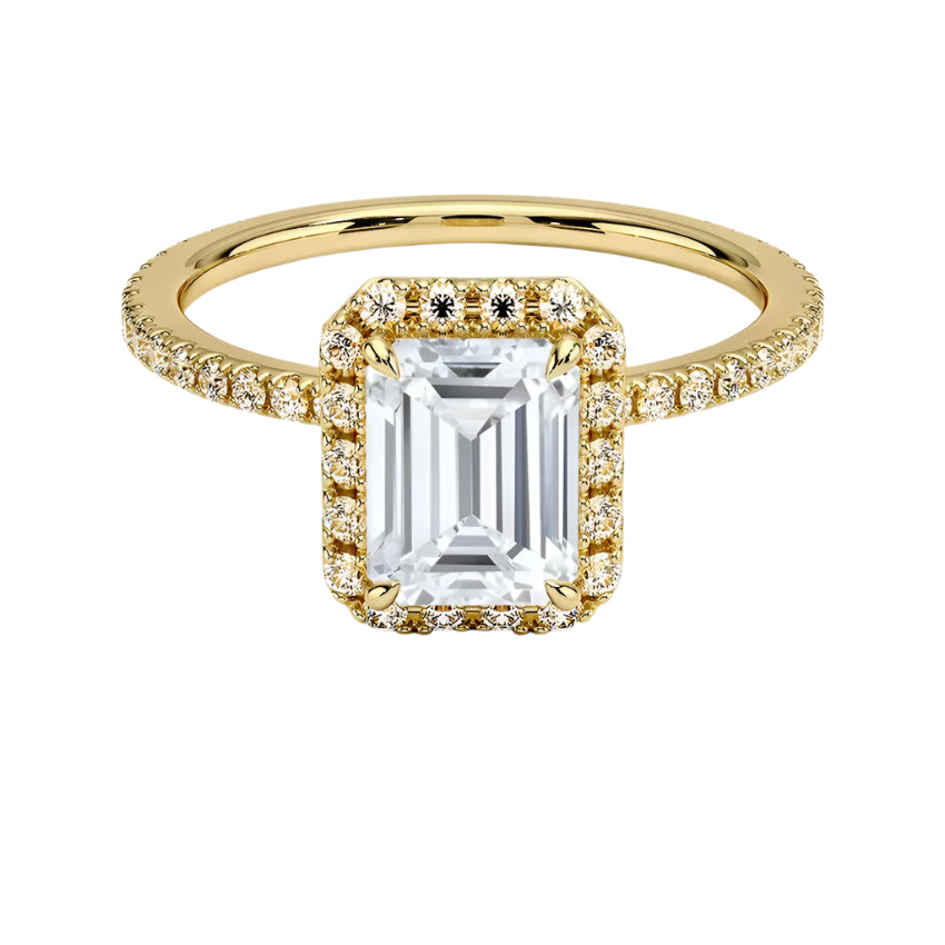 1.0 Carat Emerald-Cut 4-Claw Halo Moissanite Engagement Ring