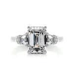 1.0 Carat Emerald-Cut 4-Claw Halo Side-Stone Moissanite Engagement Ring