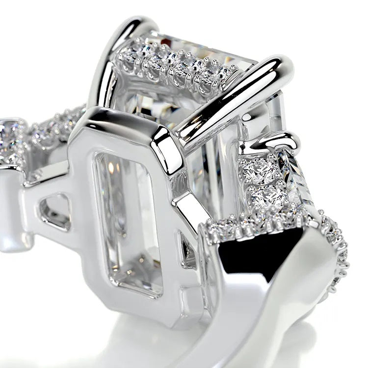 1.0 Carat Emerald-Cut 4-Claw Halo Side-Stone Moissanite Engagement Ring