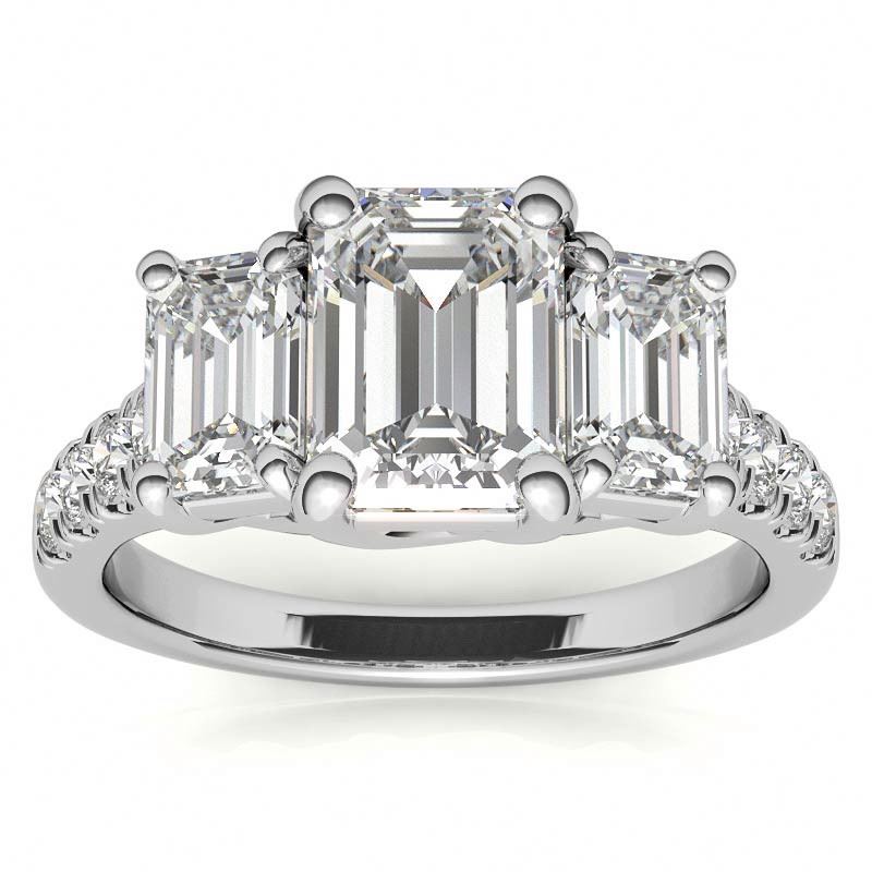 1.0 Carat Emerald-Cut 4-Claw Side-Stone Moissanite Engagement Ring