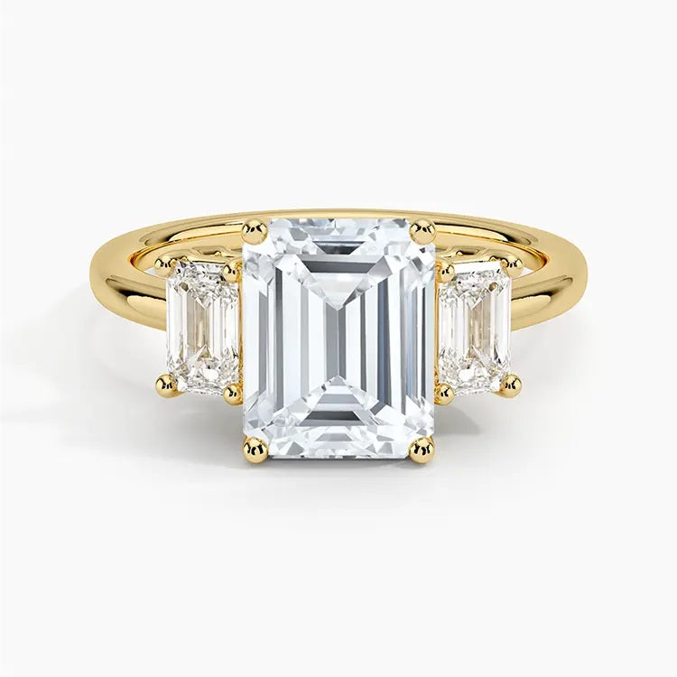 1.0 Carat Emerald-Cut 4-Claw Side-Stone Moissanite Engagement Ring
