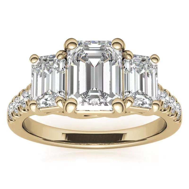 1.0 Carat Emerald-Cut 4-Claw Side-Stone Moissanite Engagement Ring