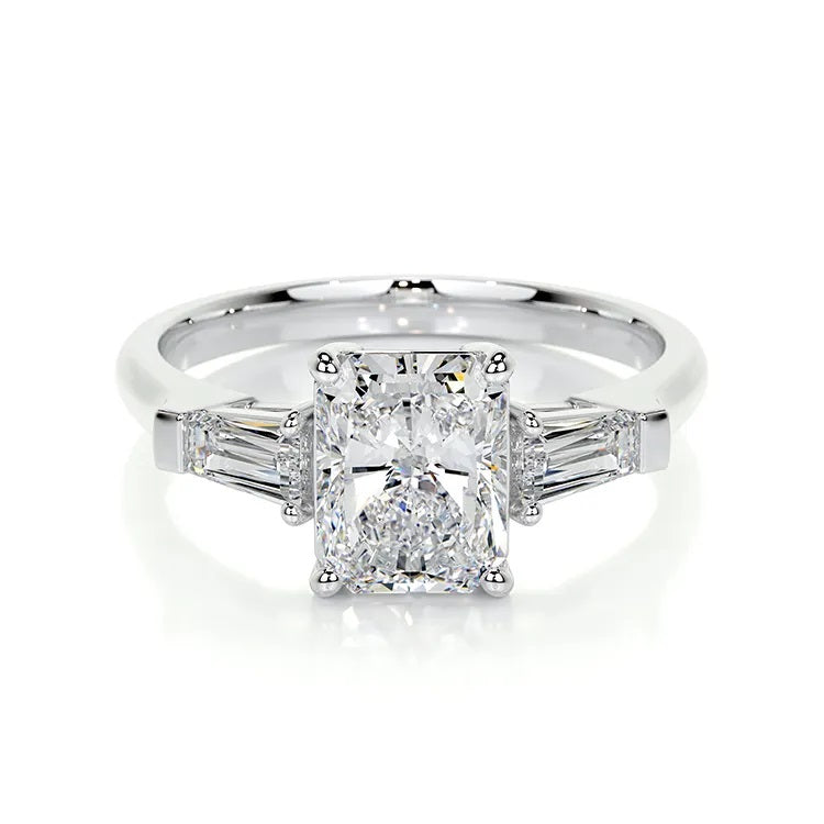 1.0 Carat Radiant-Cut 4-Claw Side-Stone Moissanite Engagement Ring