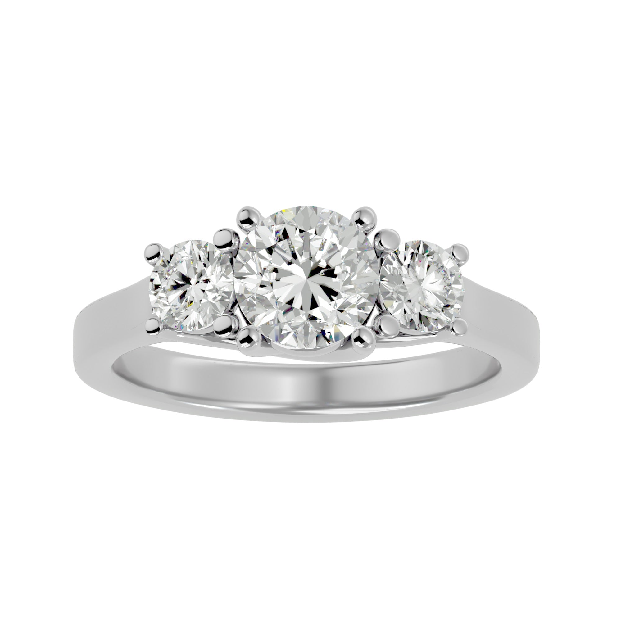1.0 Carat Round-Cut 4-Claw Side-Stone Moissanite Engagement Ring