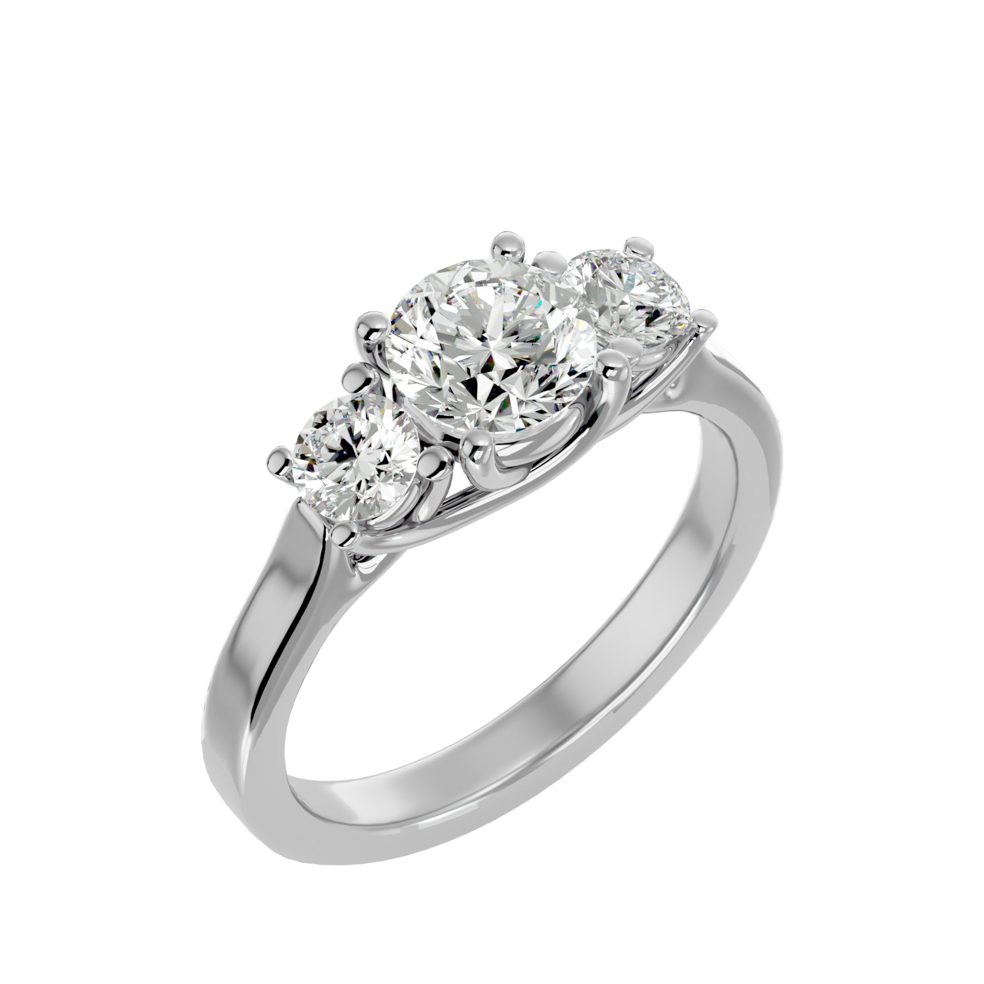 1.0 Carat Round-Cut 4-Claw Side-Stone Moissanite Engagement Ring