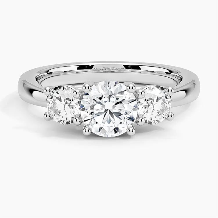 1.0 Carat Round-Cut Trilogy 4-Claw Side-Stone Moissanite Engagement Gold Ring