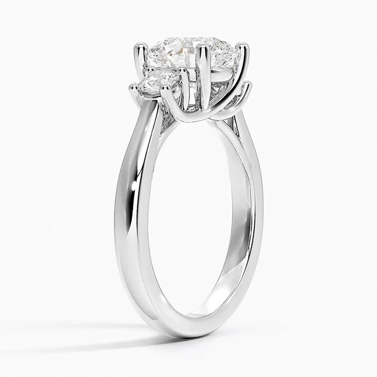 1.0 Carat Round-Cut Trilogy 4-Claw Side-Stone Moissanite Engagement Gold Ring