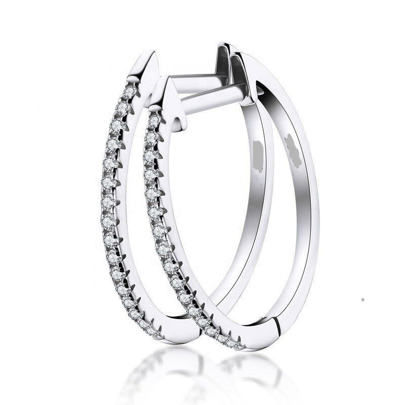 Gold Moissanite Half Eternity Hoop  Earrings Round Stone