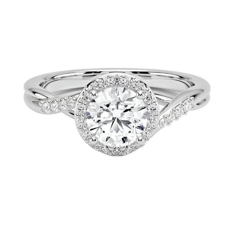 Gold 1CT Round Cut Split Shank Halo Moissanite Diamond Ring Moissanite Engagement Ring