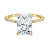 alt="Custom moissanite engagement ring  with radiant cut stone by ApolloGem"