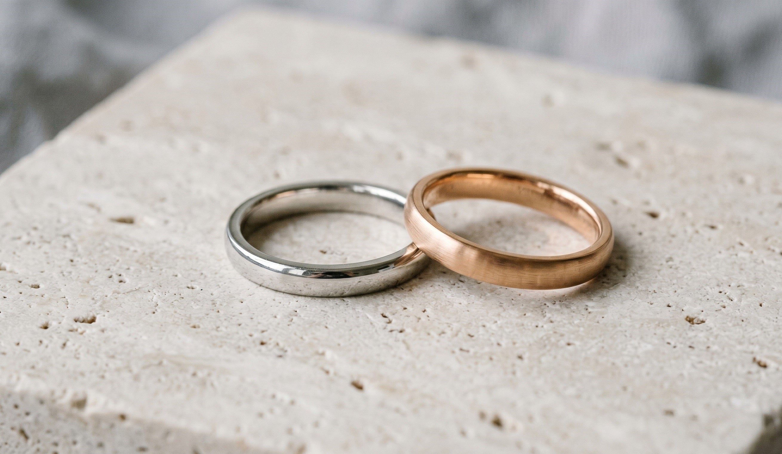 Comparison of gold and platinum wedding bands at ApolloGem Cape Town