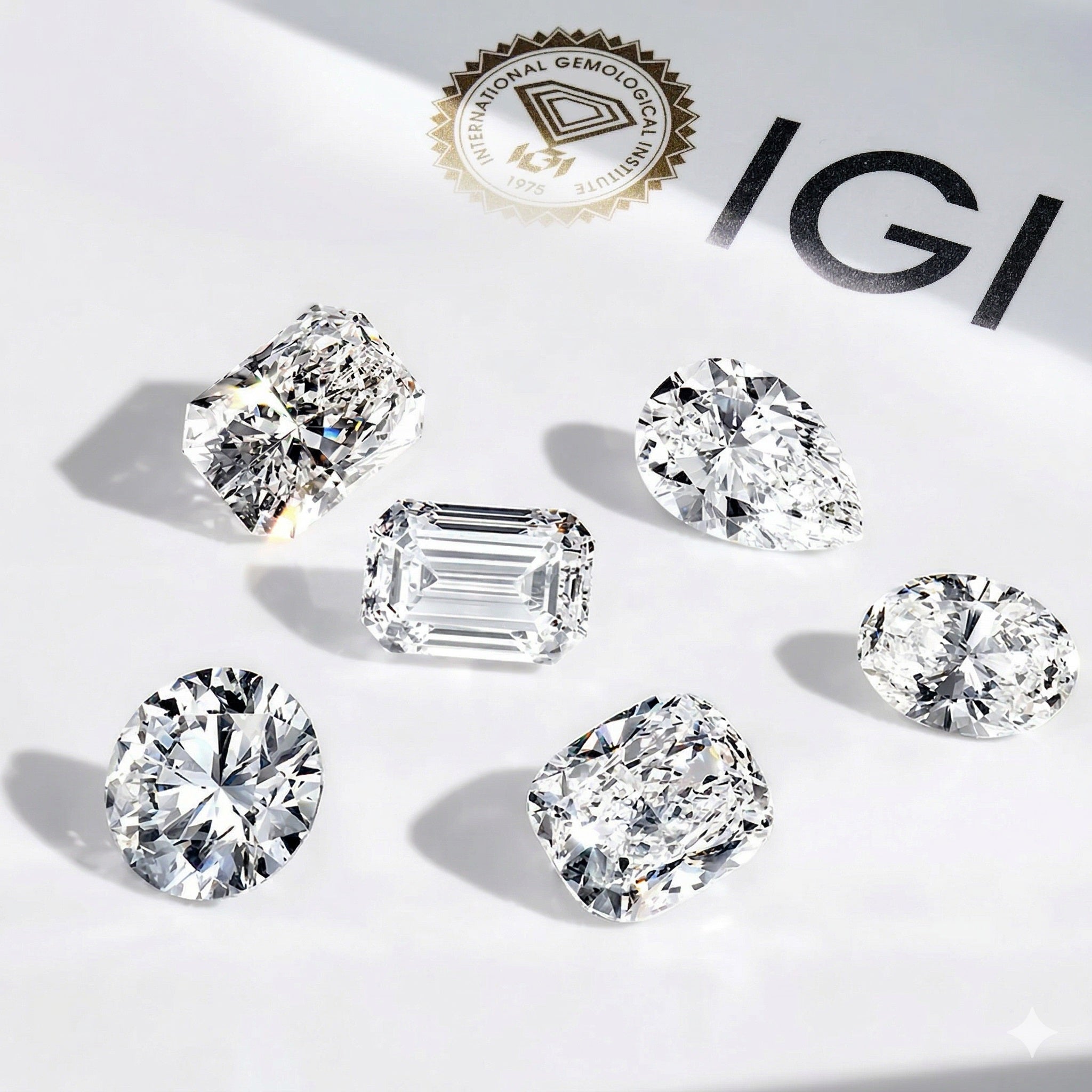 IGI certified premium Lab Grown Diamonds in various shapes: Emerald, Oval, Pear, and Radiant cuts at ApolloGem Cape Town studio.