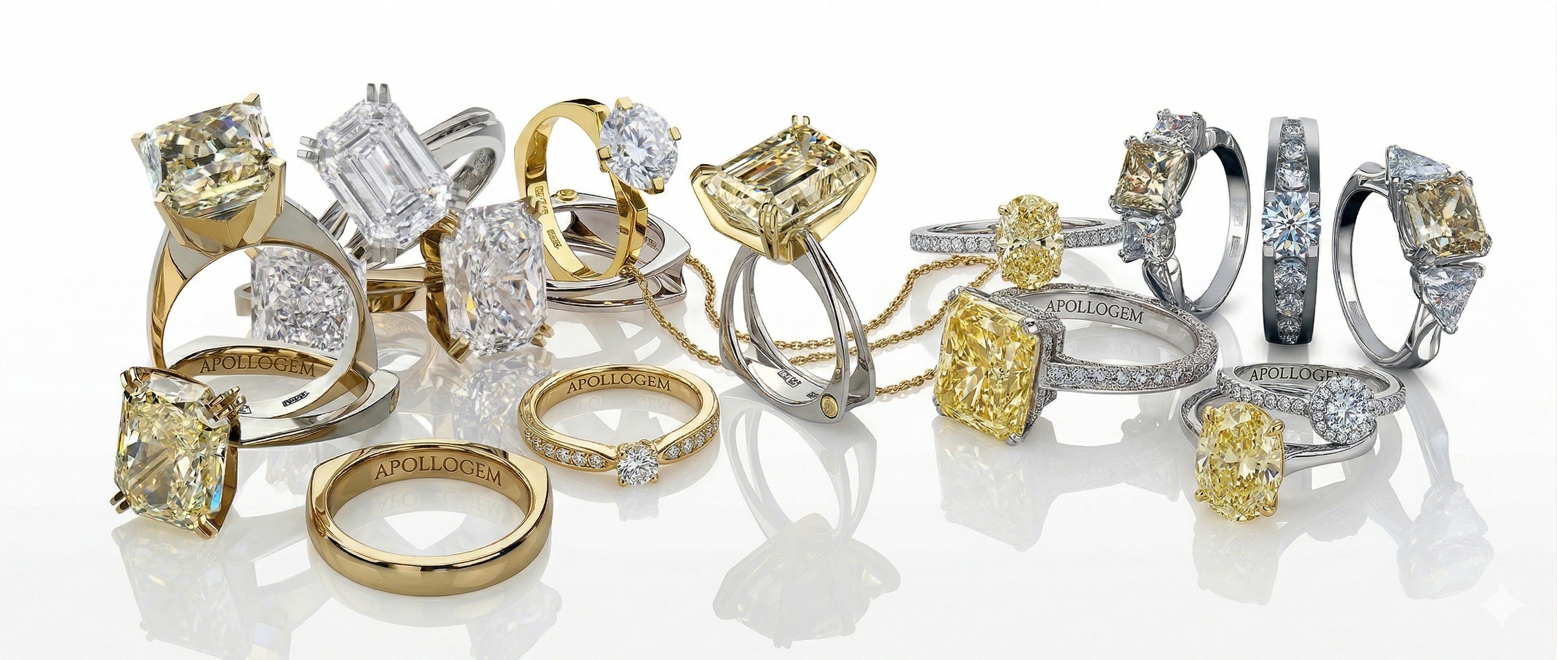 ApolloGem Signature Collection: Fine jewelry featuring bespoke yellow and white diamond rings handcrafted in Cape Town.