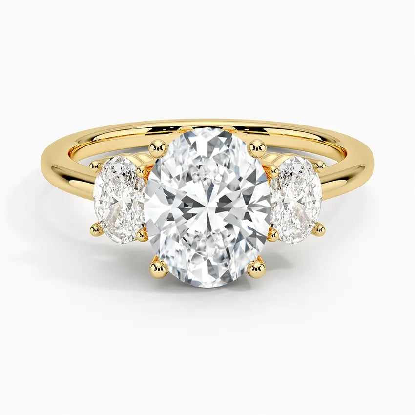 gold platinum lab grown diamond three stone ring