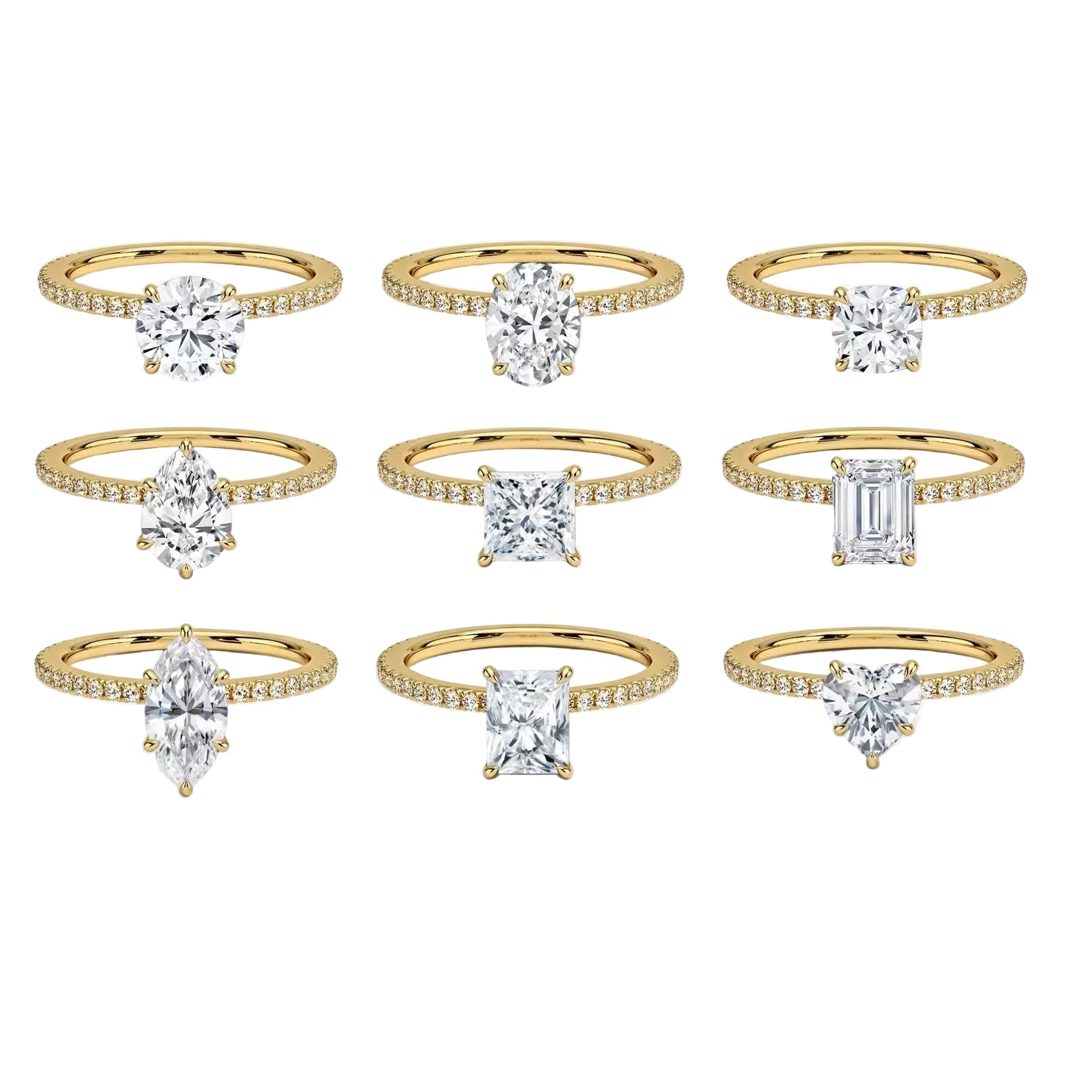 ApolloGem Pave Engagement Rings Collection – Various Center Stone Shapes with Diamond Set Bands, Cape Town.