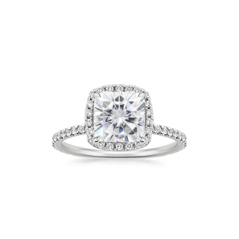 1.0 Carat Cushion-Cut 4-Claw Halo Moissanite Engagement Ring