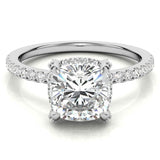 1.0 Carat Cushion-Cut 4-Claw Hidden Halo Pave Moissanite Engagement Ring 