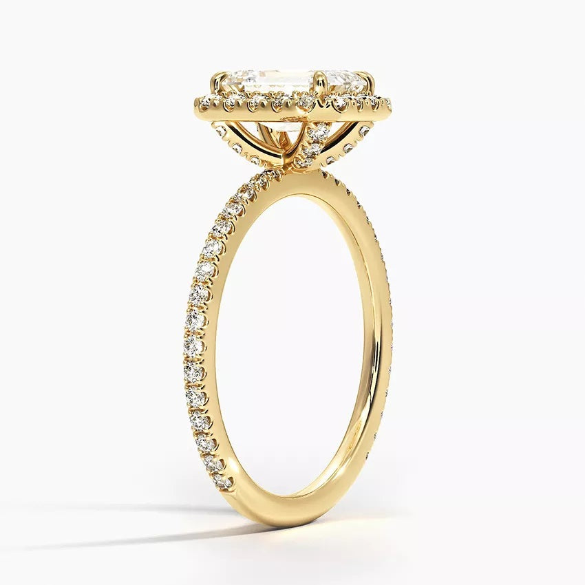 1.0 Carat Emerald-Cut 4-Claw Halo Moissanite Engagement Ring