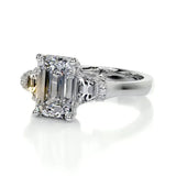 1.0 Carat Emerald-Cut 4-Claw Halo Side-Stone Moissanite Engagement Ring 