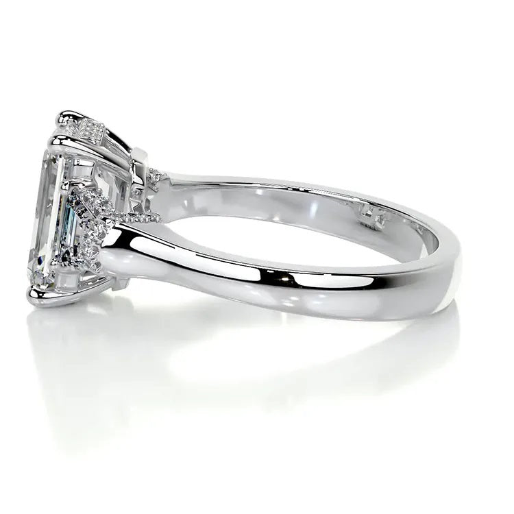 1.0 Carat Emerald-Cut 4-Claw Halo Side-Stone Moissanite Engagement Ring 