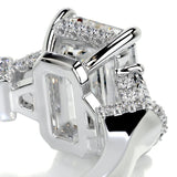 1.0 Carat Emerald-Cut 4-Claw Halo Side-Stone Moissanite Engagement Ring 