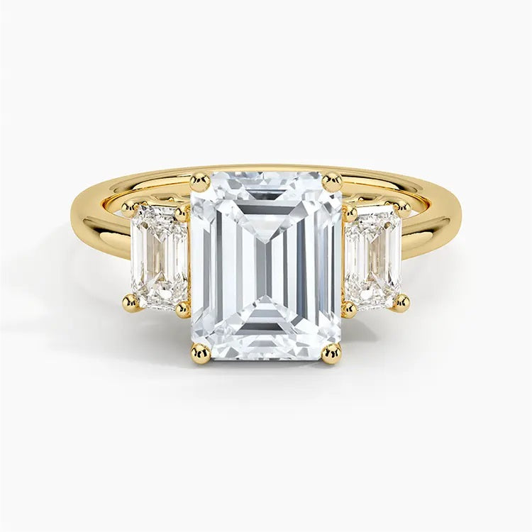 1.0 Carat Emerald-Cut 4-Claw Side-Stone Moissanite Engagement Ring 