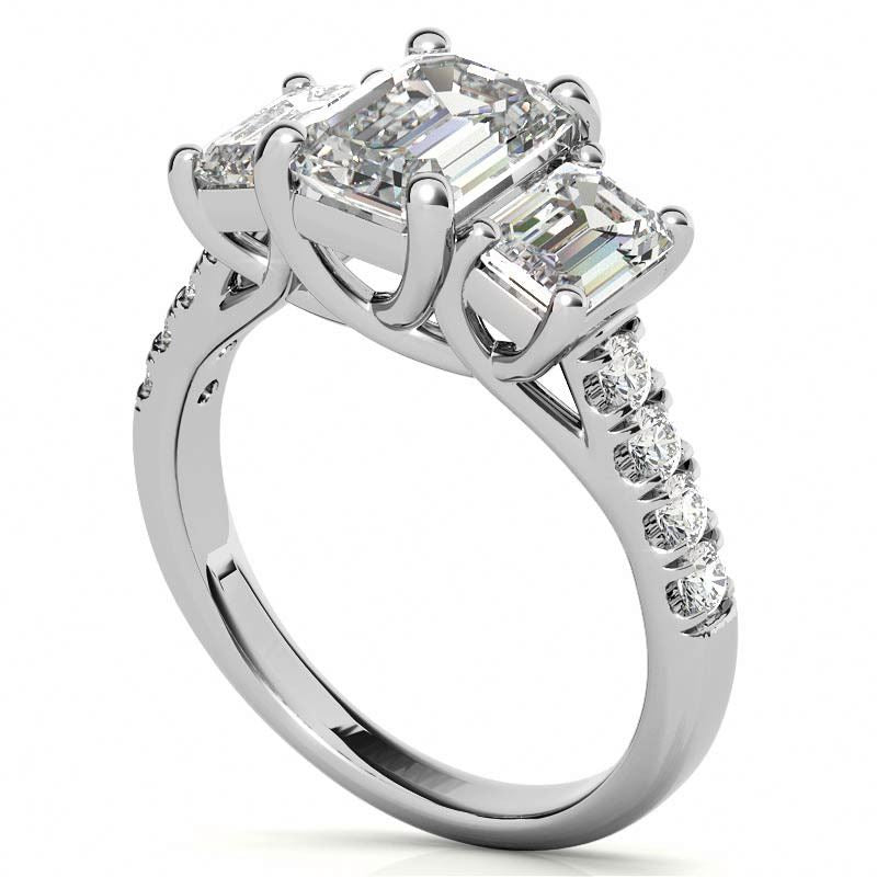 1.0 Carat Emerald-Cut 4-Claw Side-Stone Moissanite Engagement Ring 