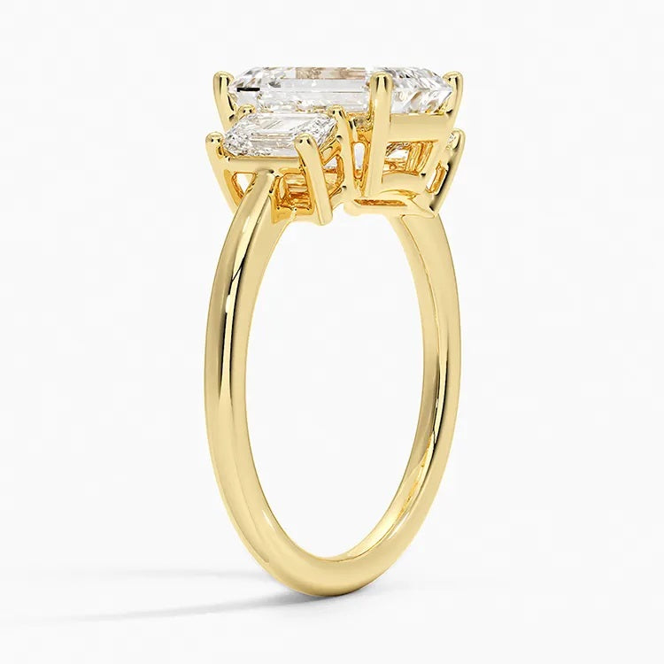 1.0 Carat Emerald-Cut 4-Claw Side-Stone Moissanite Engagement Ring 