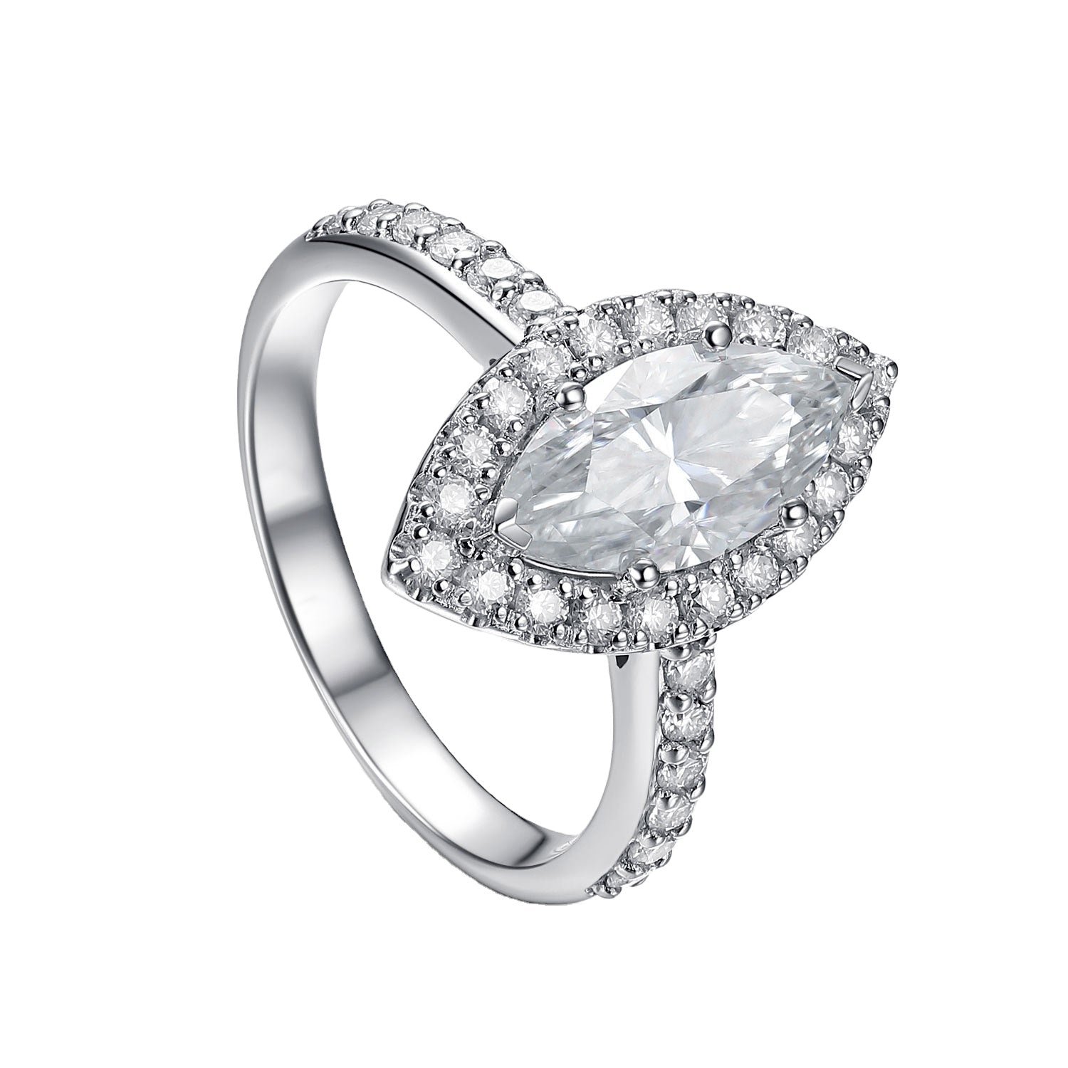 1.0 Carat Marquise-Cut 4-Claw Halo Moissanite Engagement Ring 