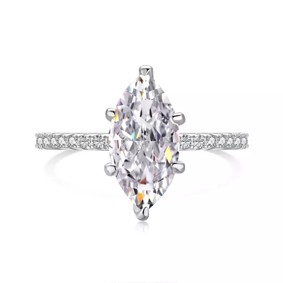 1.0 Carat Marquise-Cut 6-Claw Hidden Halo Pave Moissanite Engagement Gold Ring