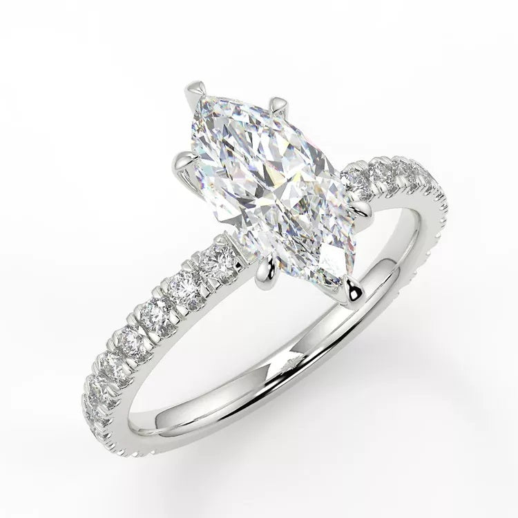 1.0 Carat Marquise-Cut 6-Claw Hidden Halo Pave Moissanite Engagement Gold Ring