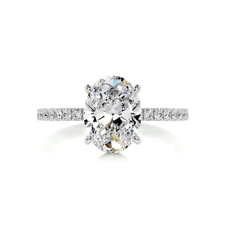 1.0 Carat Oval-Cut 4-Claw Hidden Halo Pave Moissanite Engagement Gold Ring