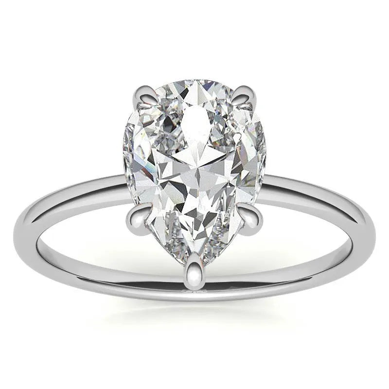 1.0 Carat Pear Shape-Cut 4-Claw Hidden Halo  Moissanite Engagement Ring 