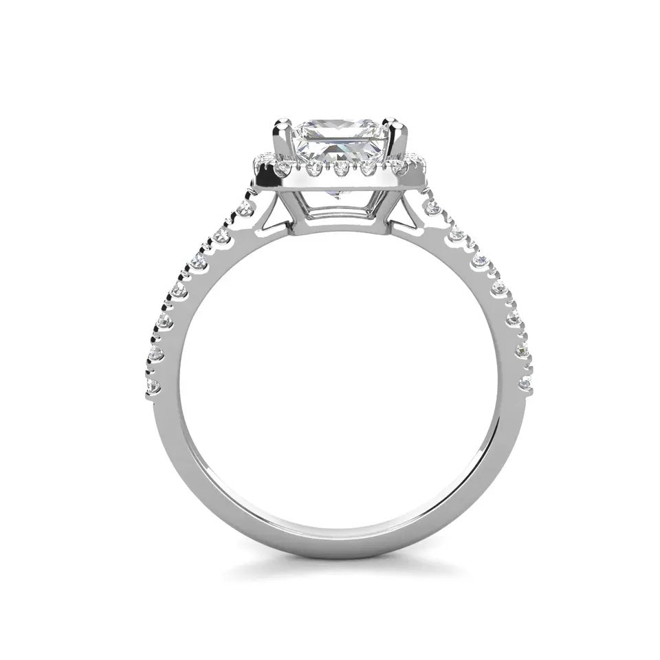 1.0 Carat Princess-Cut 4-Claw Halo Moissanite Engagement Ring 