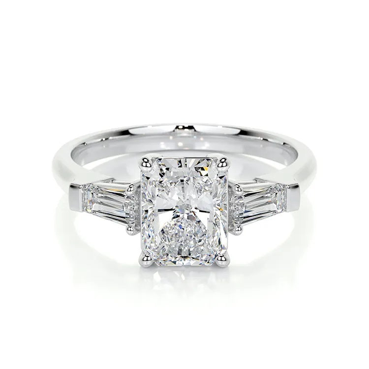 1.0 Carat Radiant-Cut 4-Claw Side-Stone Moissanite Engagement Ring 