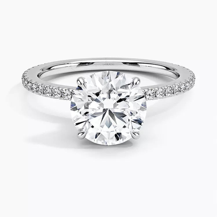 1.0 Carat Round-Cut 4-Claw Hidden Halo Moissanite Engagement Ring 