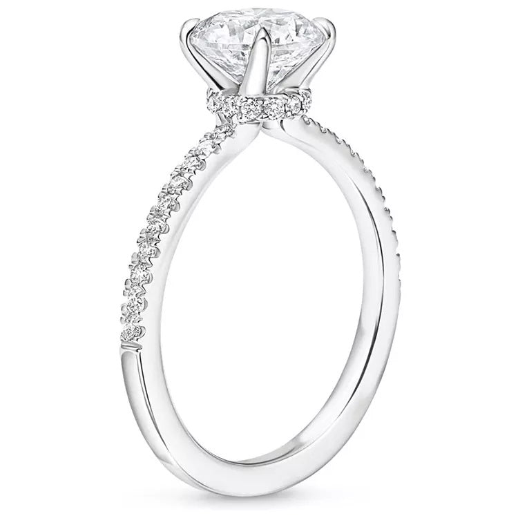 1.0 Carat Round-Cut 4-Claw Hidden Halo Moissanite Engagement Ring