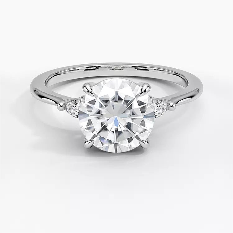 1.0 Carat Round-Cut 4-Claw Side-Stone Moissanite Engagement Gold Ring 