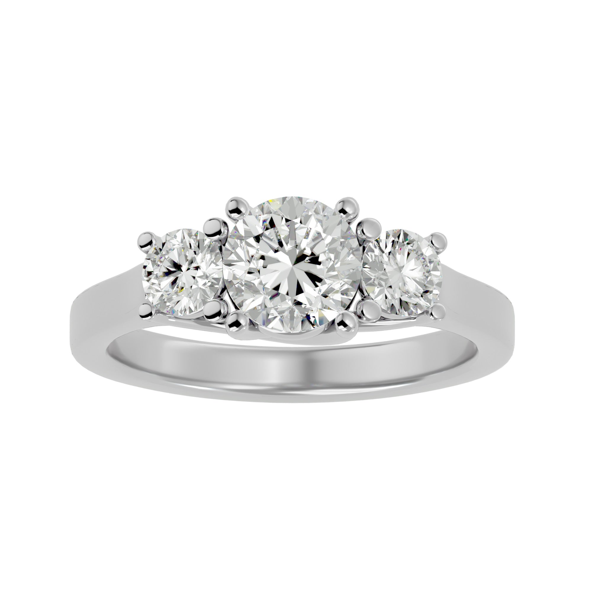 1.0 Carat Round-Cut 4-Claw Side-Stone Moissanite Engagement Ring 