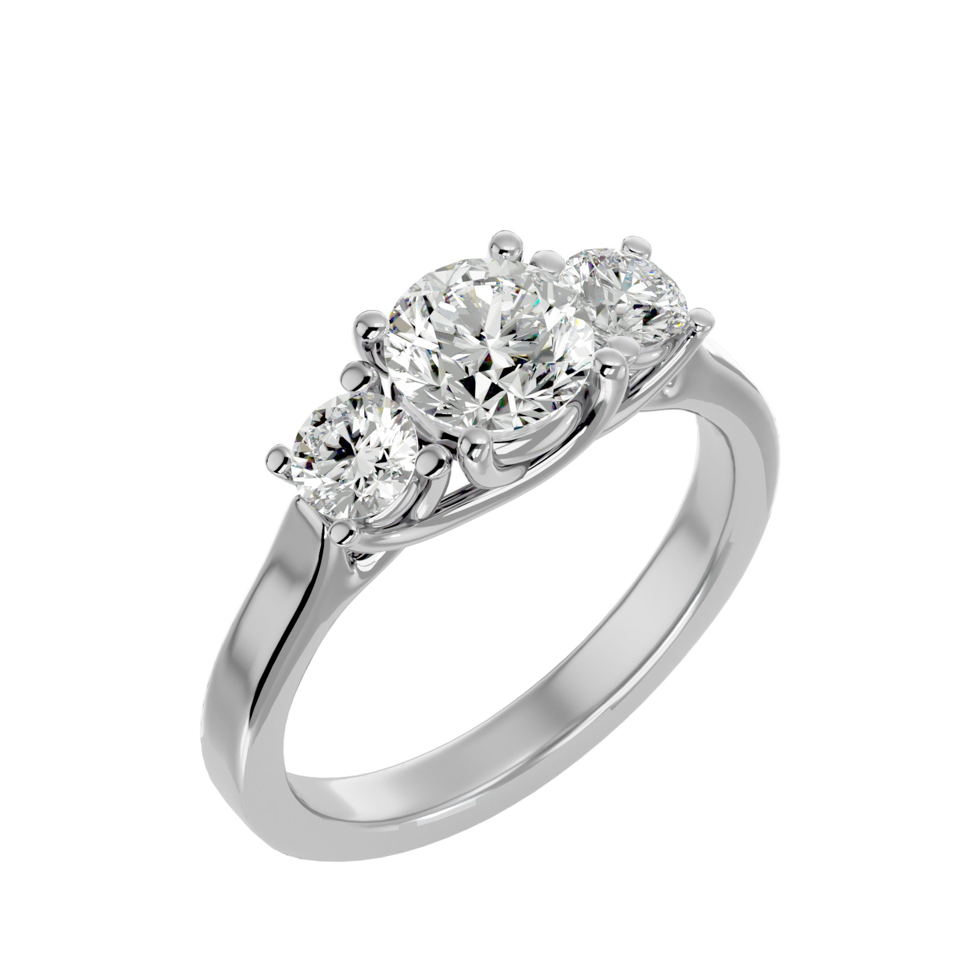1.0 Carat Round-Cut 4-Claw Side-Stone Moissanite Engagement Ring 