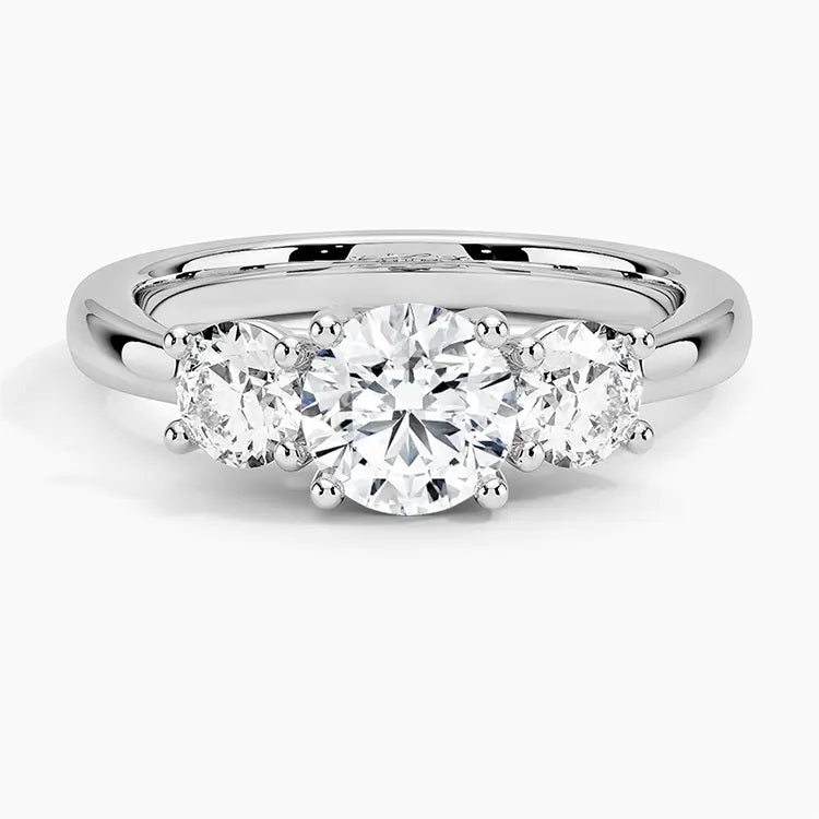1.0 Carat Round-Cut Trilogy 4-Claw Side-Stone Moissanite Engagement Gold Ring 