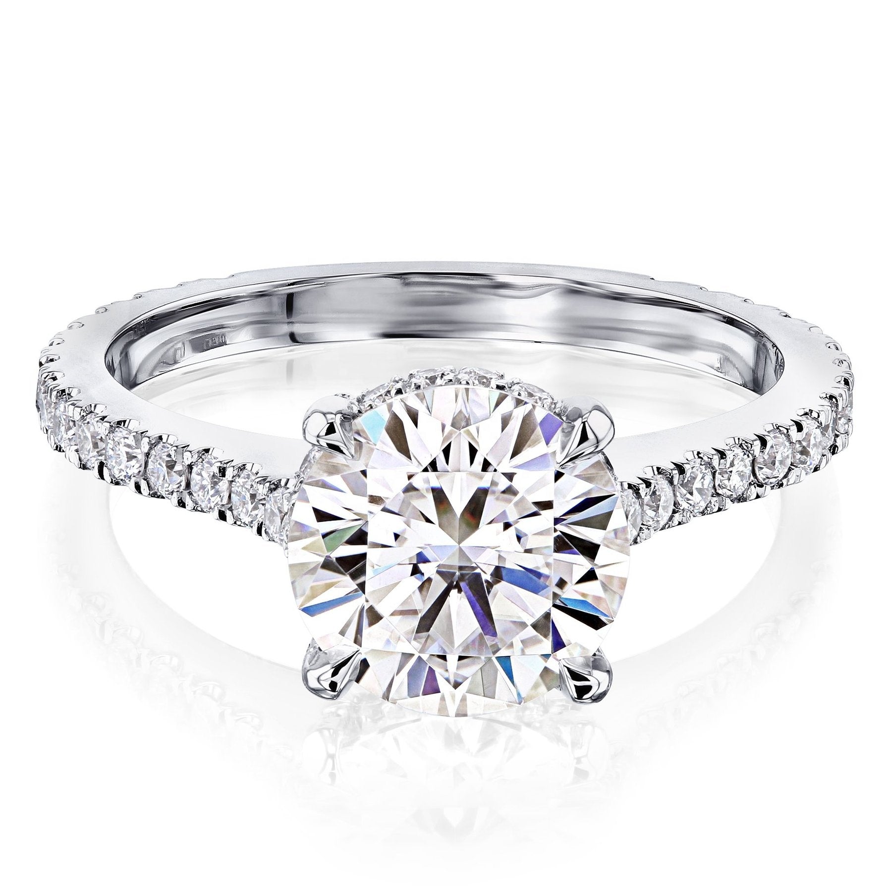 1.0 Carat Round-Cut 4-Claw Hidden Halo Pave Moissanite Engagement Ring 