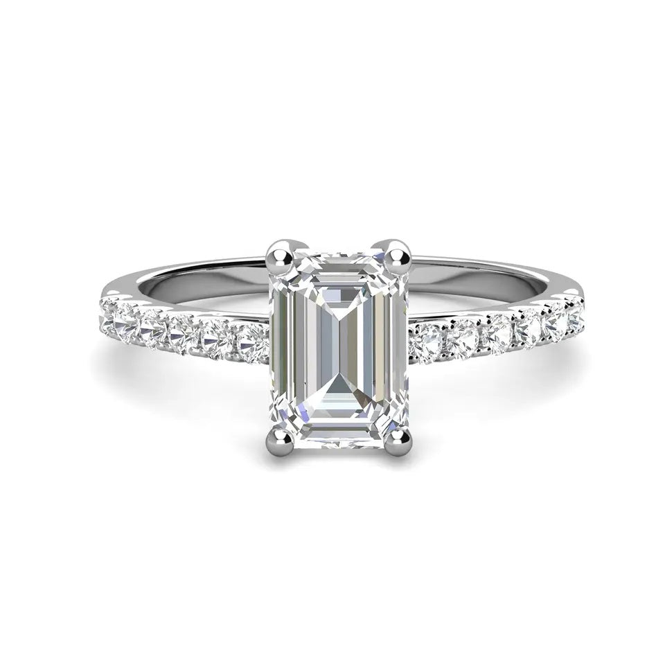 1.0ct Emerald-Cut Moissanite Pave Side Stones Gold Ring