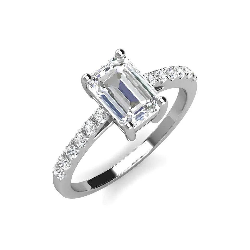 1.0ct Emerald-Cut Moissanite Pave Side Stones Gold Ring