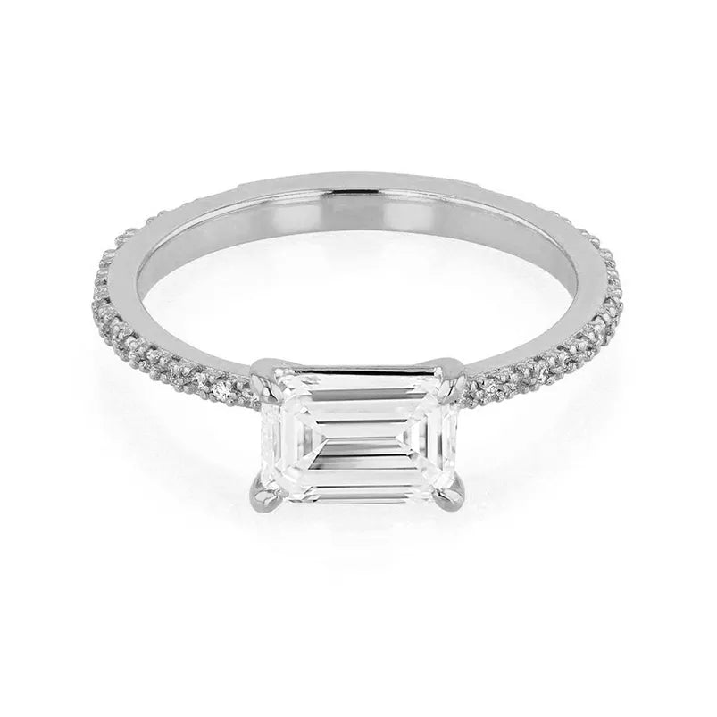 1.0ct Moissanite Emerald-Cut Gold Ring Pave