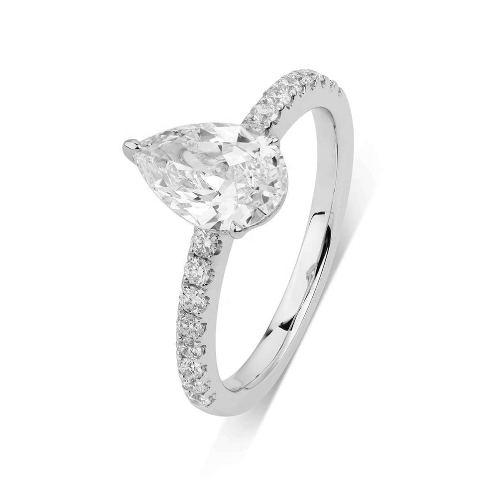1.0ct Moissanite Solitaire Pave Set Pear Shape-Cut Gold Ring