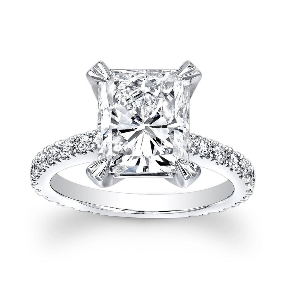 1.0ct Moissanite Solitaire Pave Set Radiant-Cut Gold Ring 1