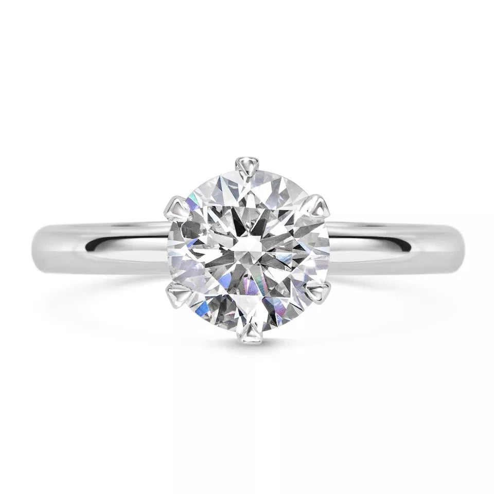 1.0ct Round Moissanite 6-Claw Solitaire Gold Ring