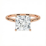 Engagement ring with princess cut moissanite or lab grown diamond solitaire four cat claw hidden halo in yellow rose or white gold hidden halo Cape Town South Africa grand diamonds ralph jacobs jeuli