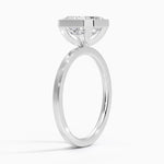 alt="An Asscher-cut Moissanite engagement ring with a bezel setting, gold band.Moissanite engagement ring cape town south africa grand diamonds ralph jacobs jeulia "